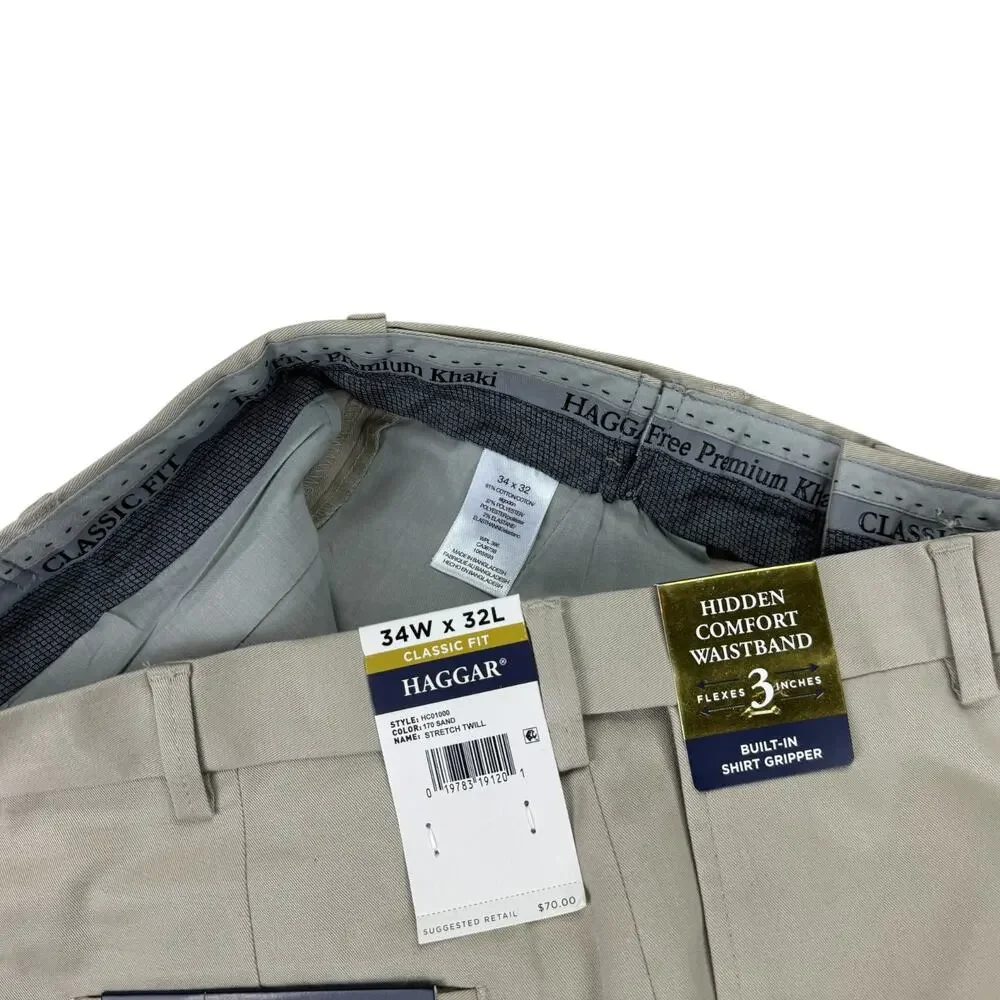 Haggar Mens Premium Iron Free Classic Fit Dress Pants Sand Beige 34x32